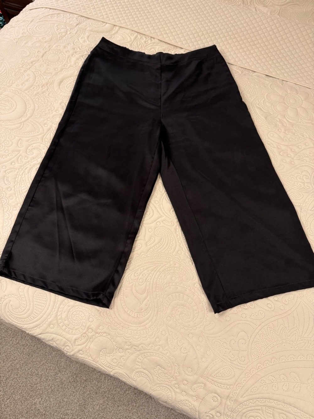 Black Wide Leg Satin Capri cropped palazzo pants